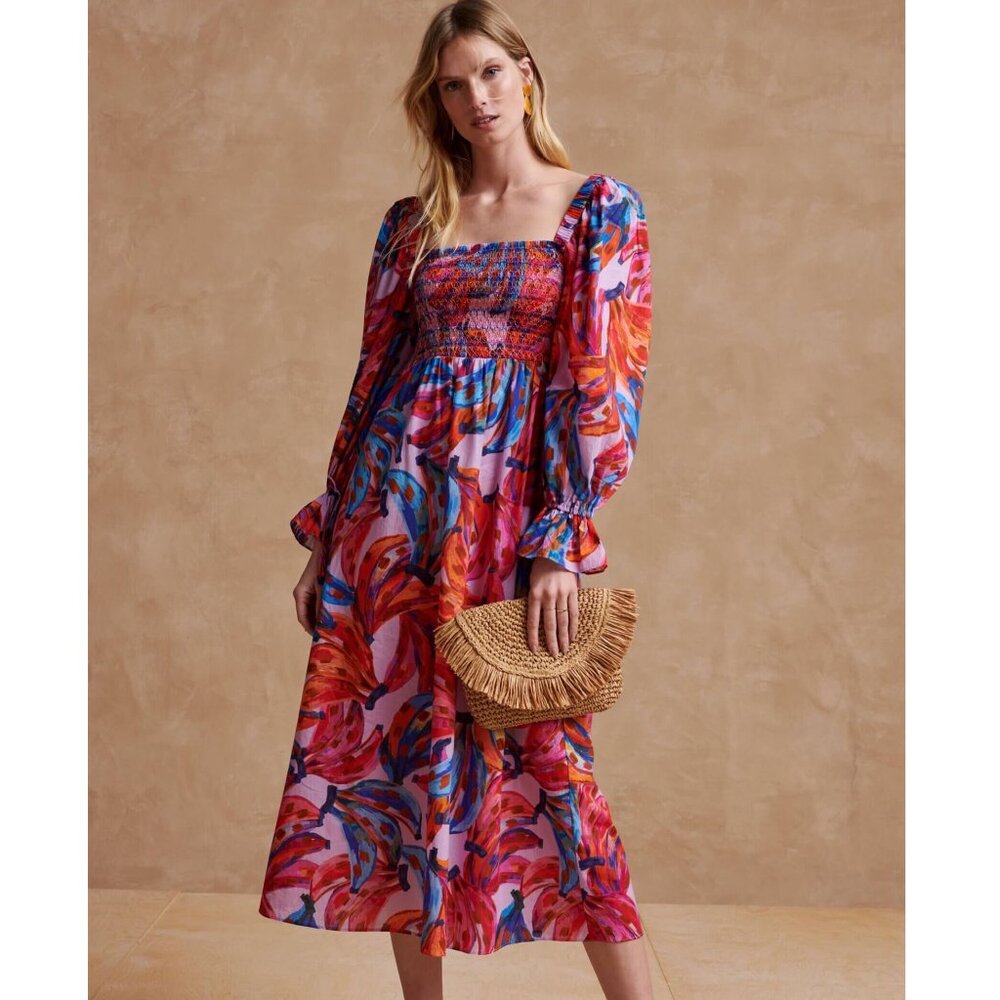 FARM Rio Colored Bananas Smocked Maxi Dress